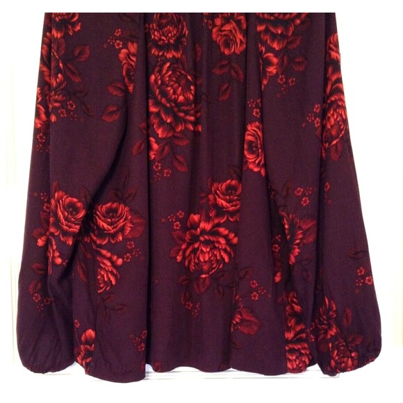 Vtg Old Navy Blouse Wn L Burgundy Dark Floral Fairy Goth Romantic Vamp Top Y2K - Picture 9 of 11